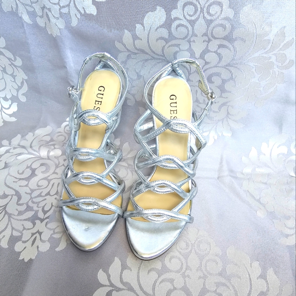 Guess silver strappy heels